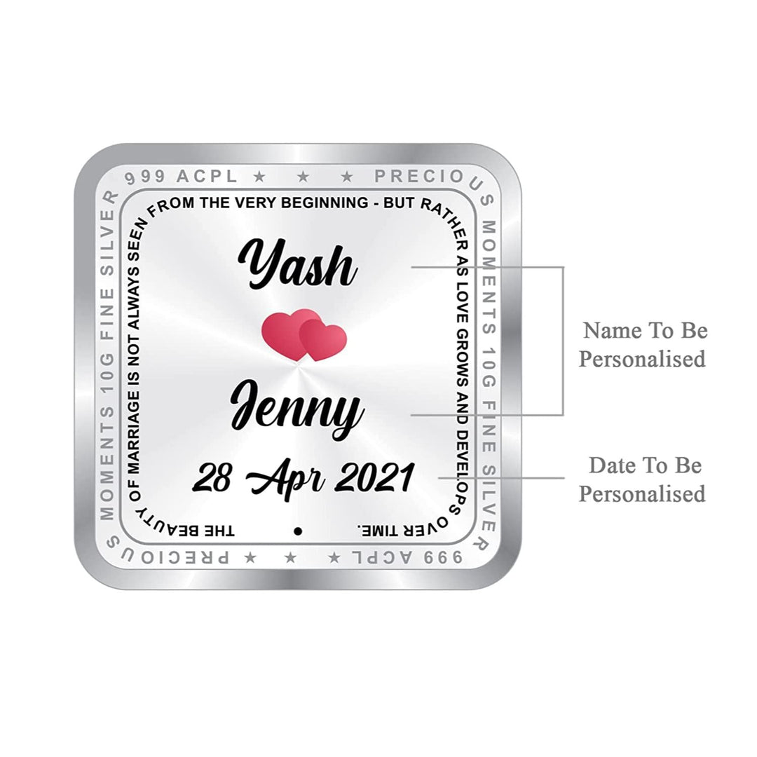 BIS Hallmarked Personalised Newly Married Silver Square Coin 999 Pure