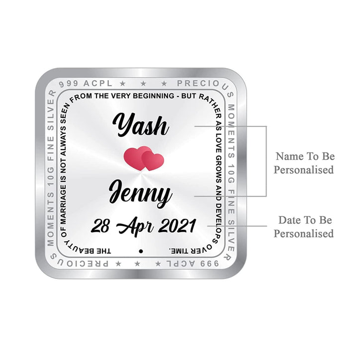 BIS Hallmarked Personalised Newly Married Silver Square Coin 999 Pure