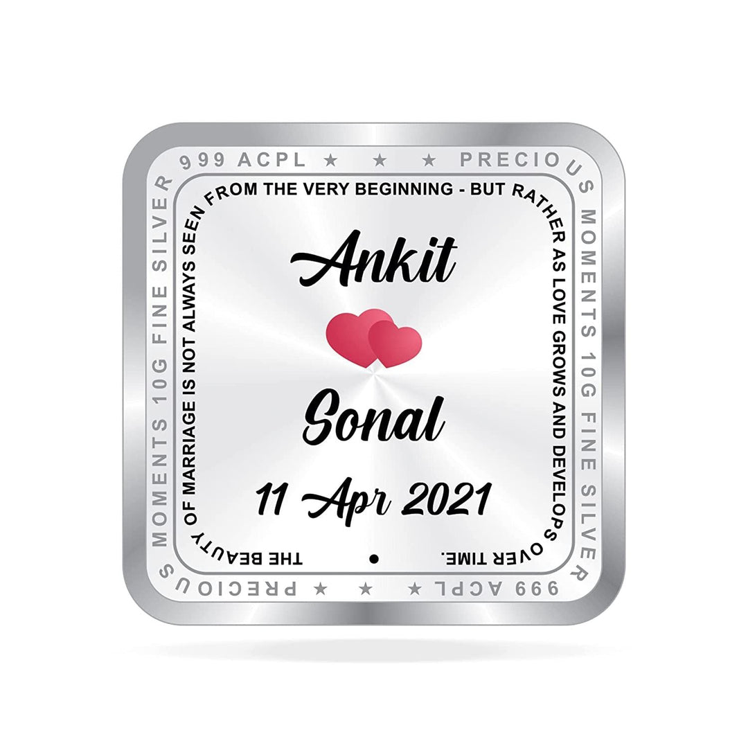 BIS Hallmarked Personalised Silver Square Coin Newly Married 999 Pure