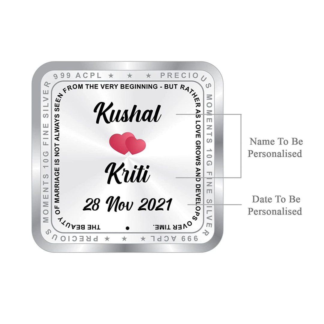 BIS Hallmarked Personalised Silver Square Coin Newly Married 999 Pure