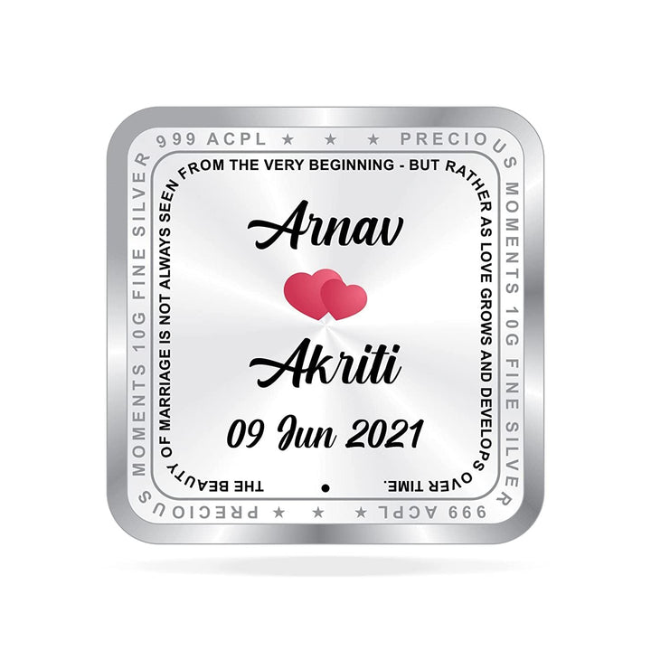 BIS Hallmarked Newly Married Personalised Silver Square Coin (999 Purity)