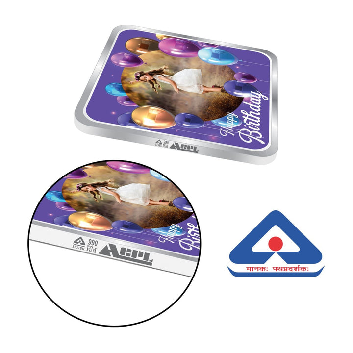 BIS Hallmarked Personalised Happy Birthday Silver Square Coin 999 Purity