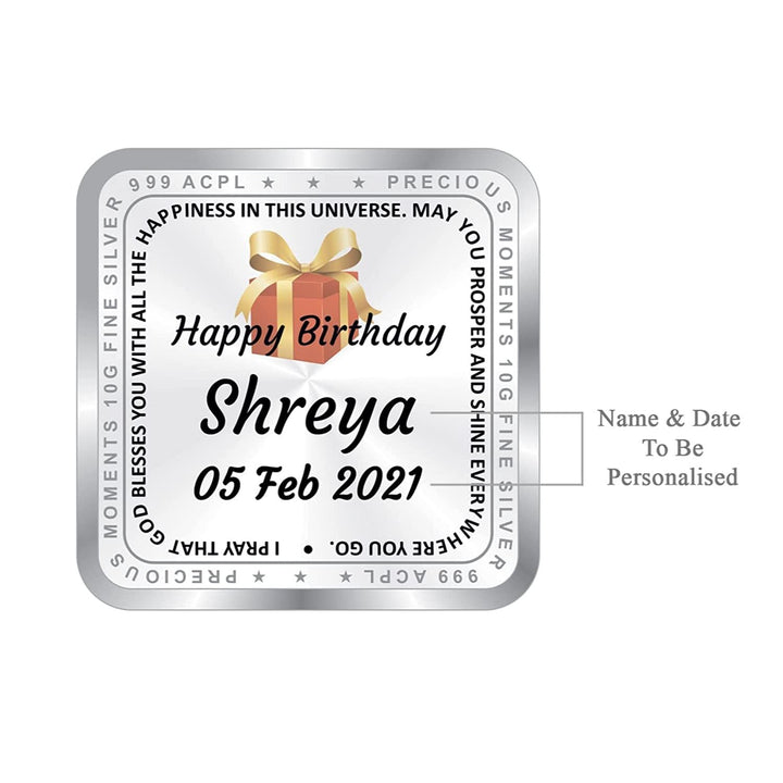 BIS Hallmarked Happy Birthday Personalised Silver Square Coin 999 Pure