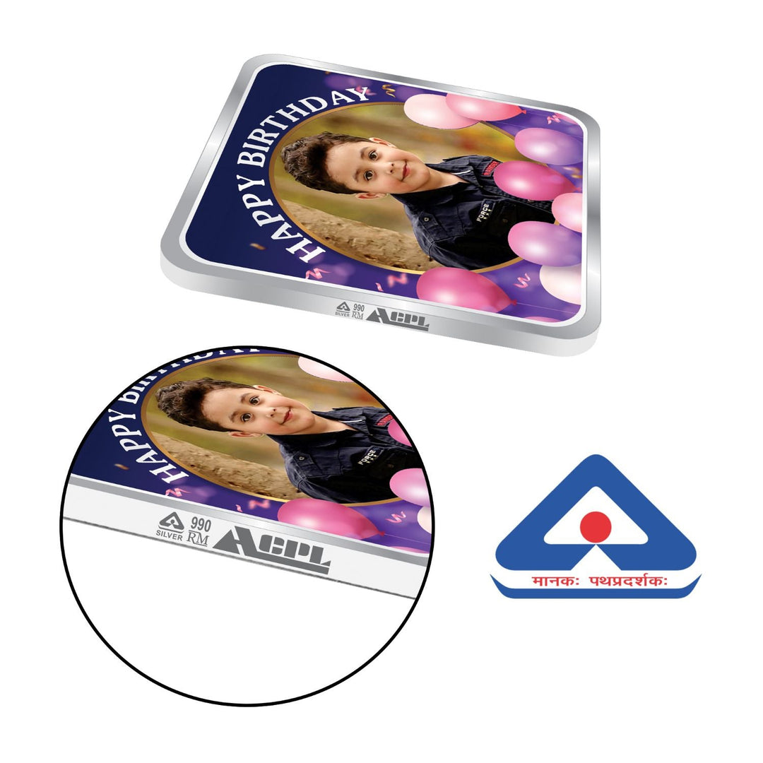 BIS Hallmarked Personalised Happy Birthday Gifting Silver Square Coin (999 Purity)