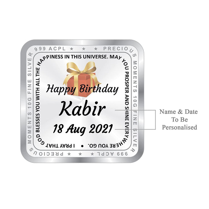 BIS Hallmarked Personalised Happy Birthday Gifting Silver Square Coin (999 Purity)