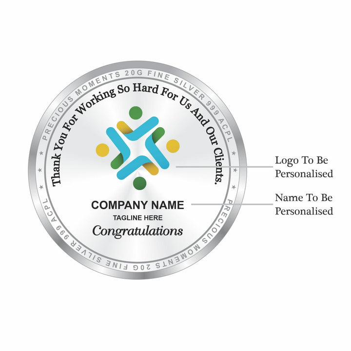 BIS Hallmarked Personalised Silver Coin Employee of the Month, Motivational Gift for Employee 999 Pure
