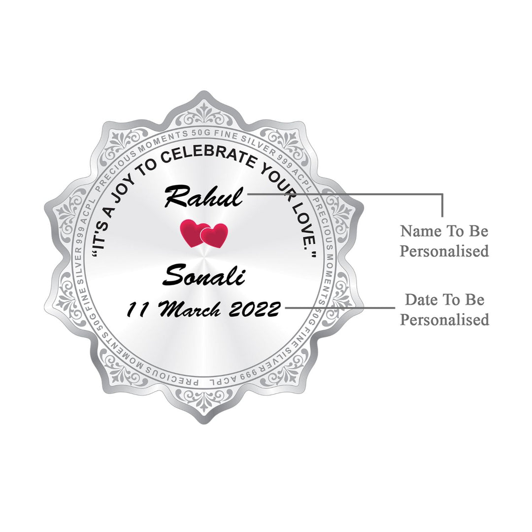 BIS Hallmarked Personalised Silver Coin Wedding Anniversary Gift for Couple Flower Shape 999 Pure