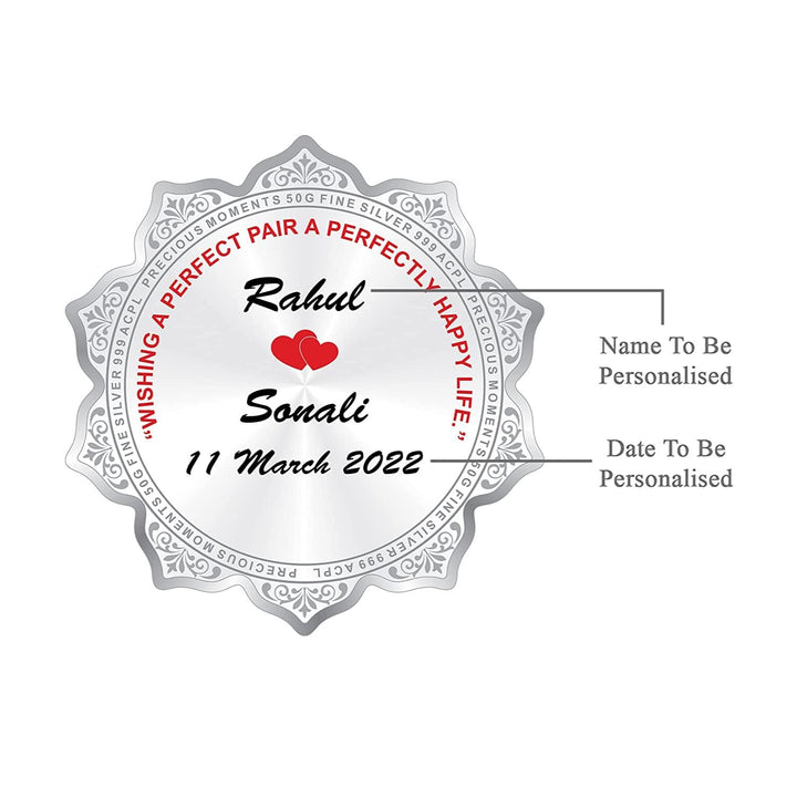 BIS Hallmarked Personalised Silver Coin Wedding Anniversary Gift for Couple Flower Shape 999 Pure