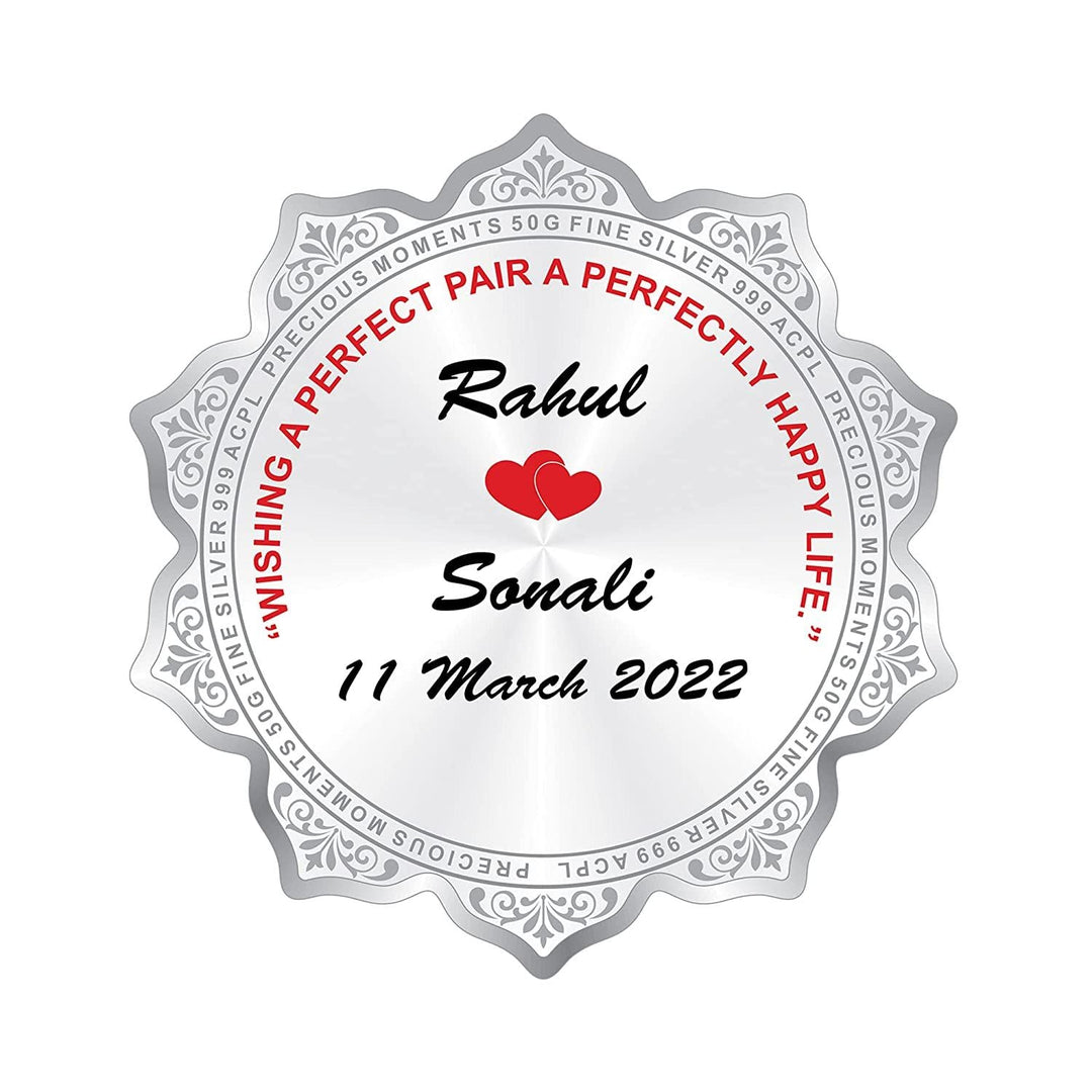 BIS Hallmarked Personalised Silver Coin Wedding Anniversary Gift for Couple Flower Shape 999 Pure