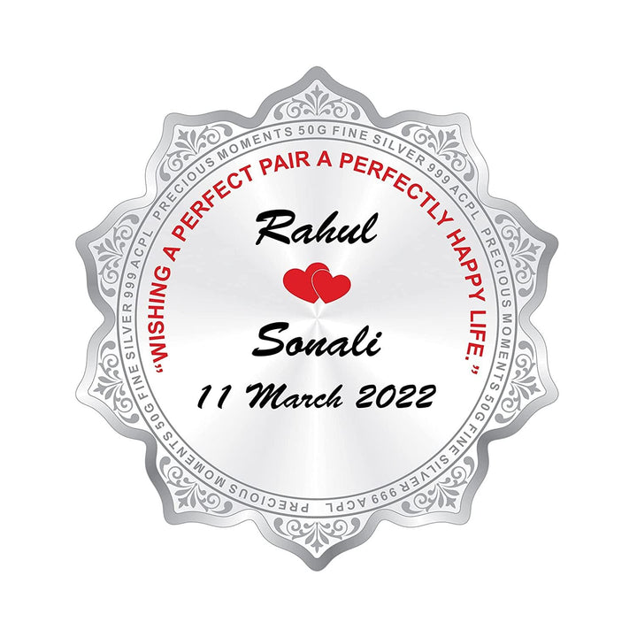 BIS Hallmarked Personalised Silver Coin Wedding Anniversary Gift for Couple Flower Shape 999 Pure