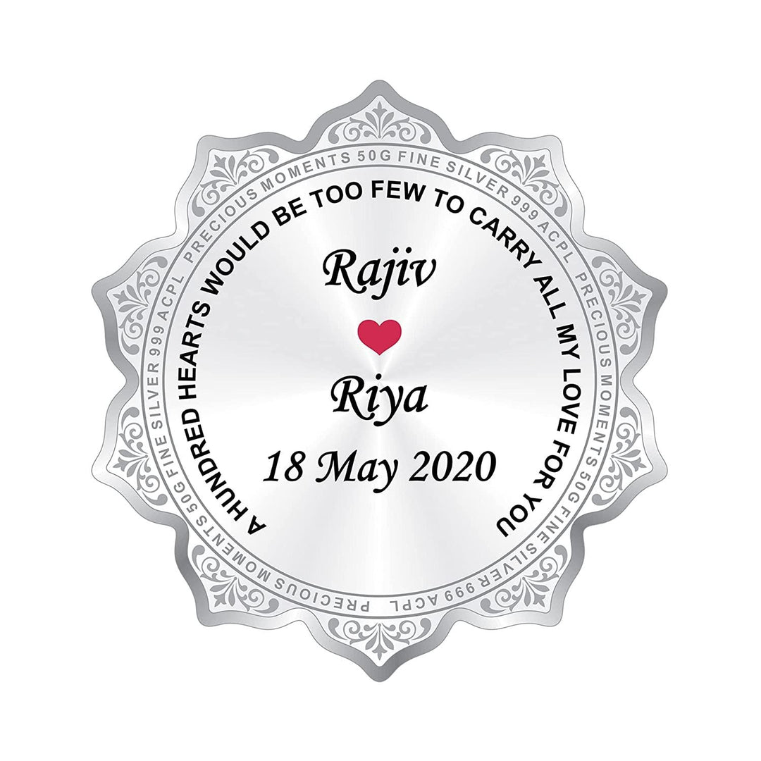 BIS Hallmarked Personalised Silver Coin Wedding Anniversary Gift for Couple Flower Shape 999 Pure