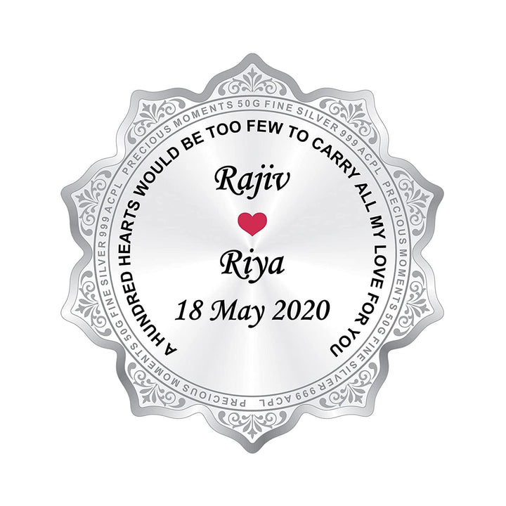 BIS Hallmarked Personalised Silver Coin Wedding Anniversary Gift for Couple Flower Shape 999 Pure