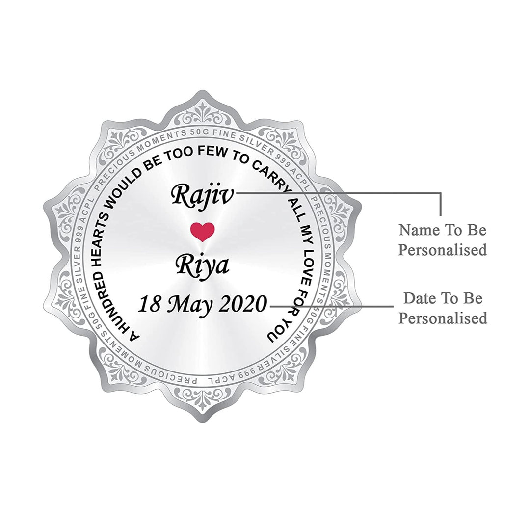 BIS Hallmarked Personalised Silver Coin Wedding Anniversary Gift for Couple Flower Shape 999 Pure