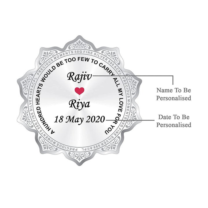 BIS Hallmarked Personalised Silver Coin Wedding Anniversary Gift for Couple Flower Shape 999 Pure
