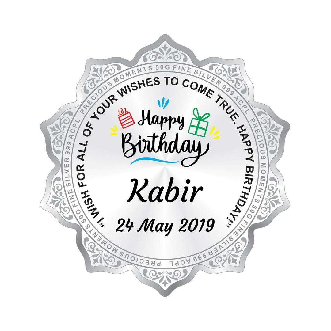 BIS Hallmarked Silver Coin Personalised Birthday Gift Flower Shape 999 Pure