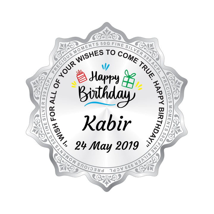 BIS Hallmarked Silver Coin Personalised Birthday Gift Flower Shape 999 Pure
