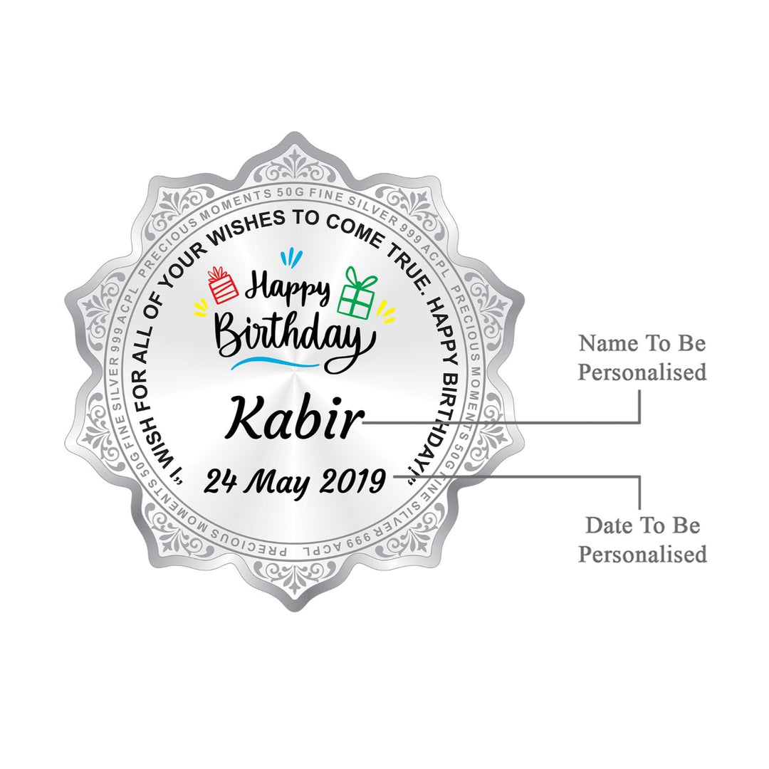BIS Hallmarked Silver Coin Personalised Birthday Gift Flower Shape 999 Pure