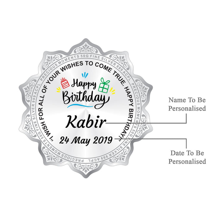BIS Hallmarked Silver Coin Personalised Birthday Gift Flower Shape 999 Pure