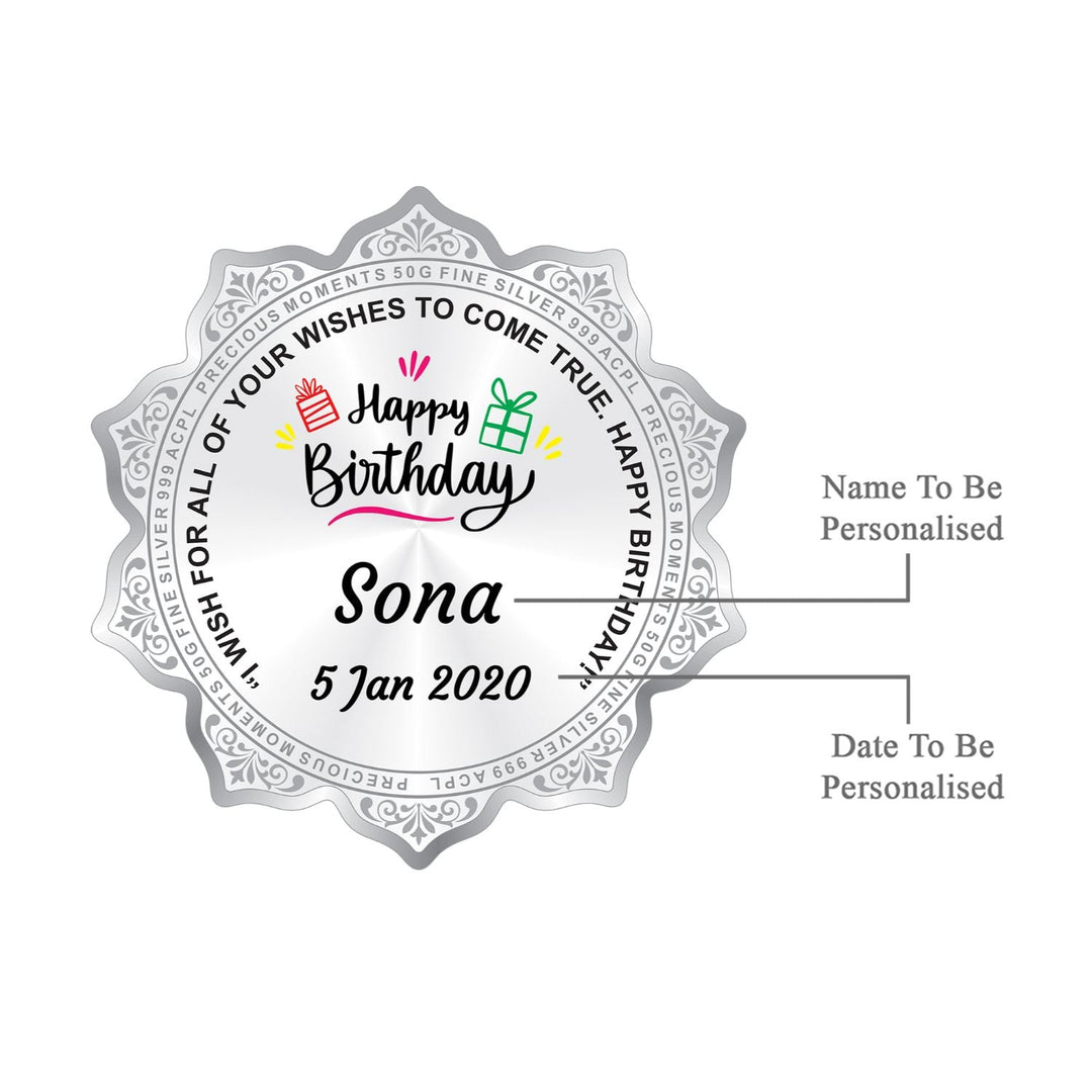BIS Hallmarked Personalised Silver Coin Birthday Gift Flower Shape 999 Pure