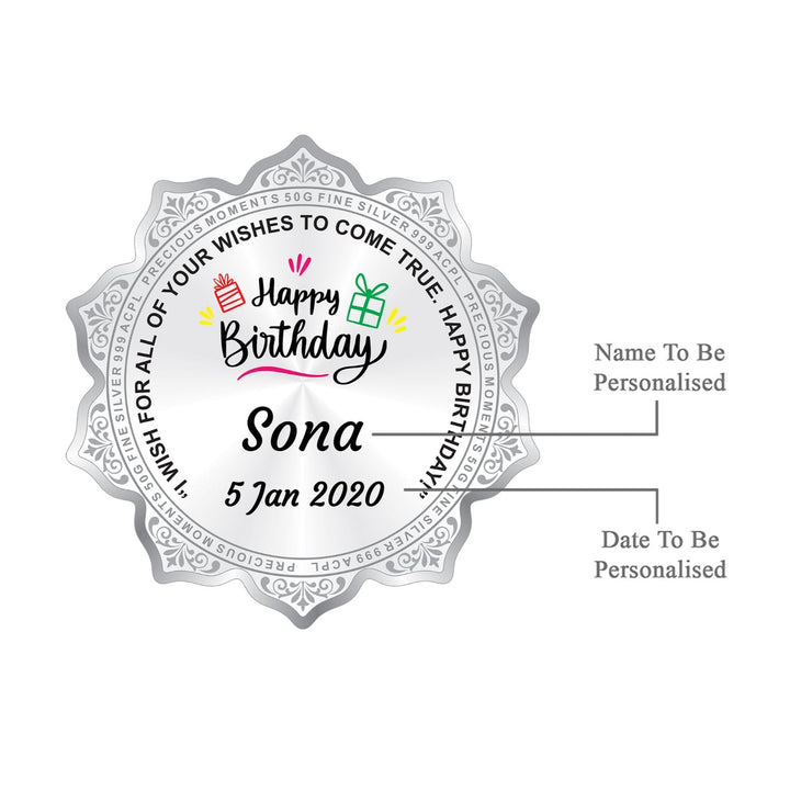 BIS Hallmarked Personalised Silver Coin Birthday Gift Flower Shape 999 Pure