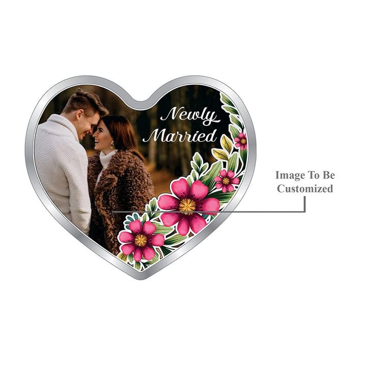 Hallmarked Personalised Newly Married Heart Silver Coin 999 Pure