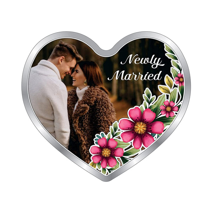 Hallmarked Personalised Newly Married Heart Silver Coin 999 Pure