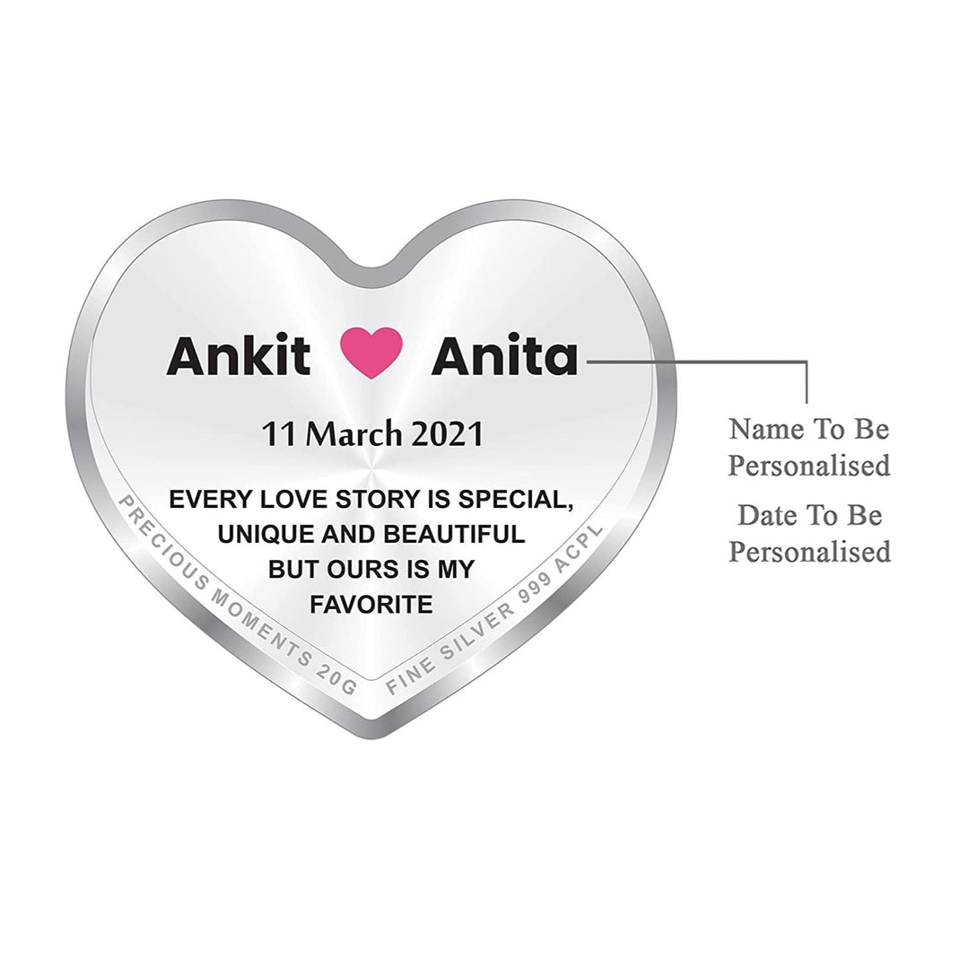 BIS Hallmarked Personalised Newly Married Heart Silver Coin 999 Pure