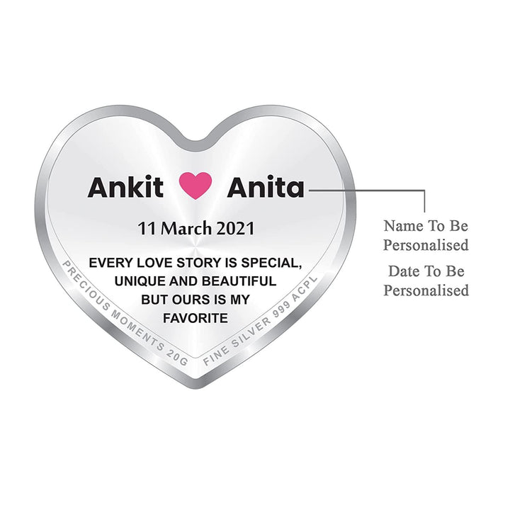 BIS Hallmarked Personalised Newly Married Heart Silver Coin 999 Pure