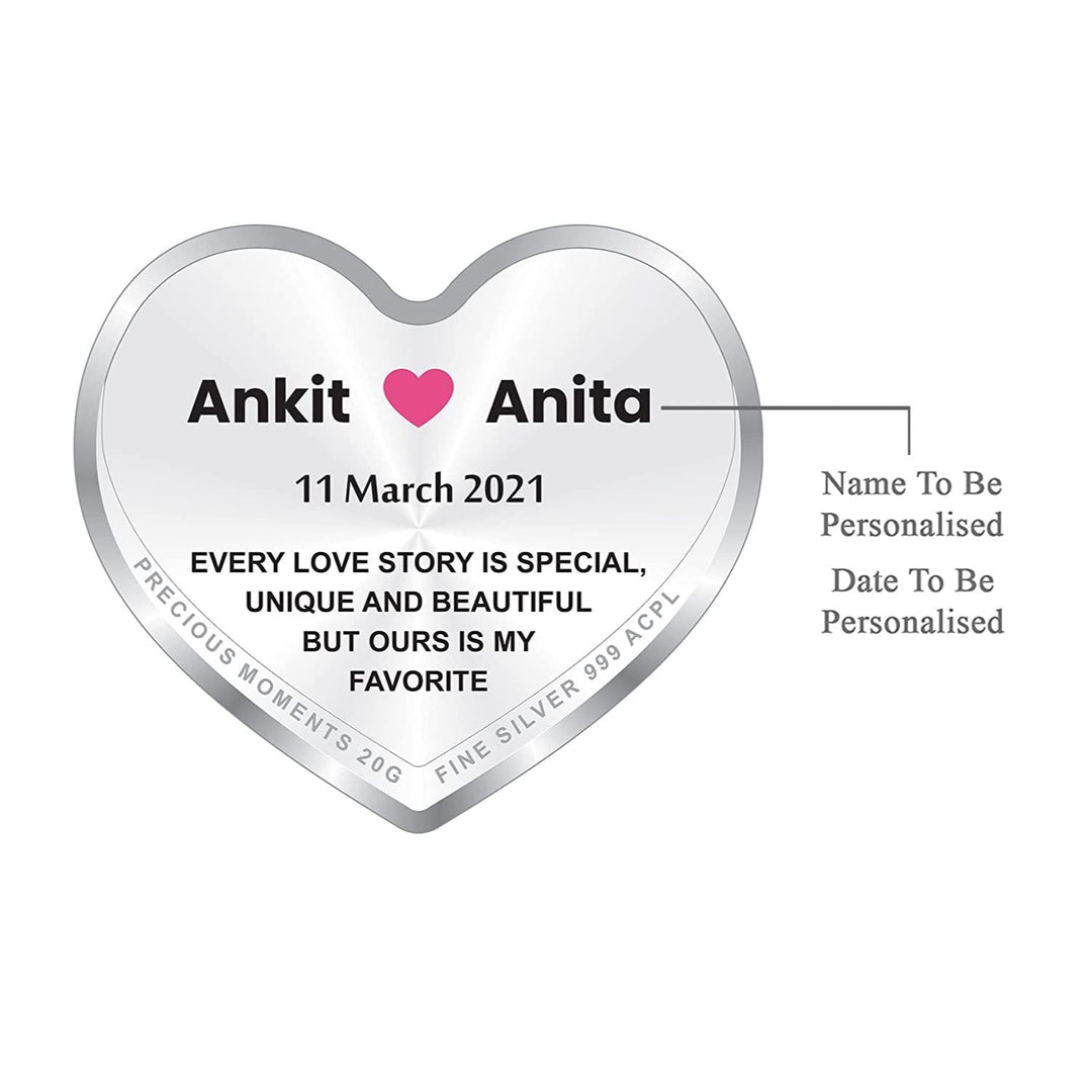 BIS Hallmarked Personalised Newly Married Heart Silver Coin 999 Pure