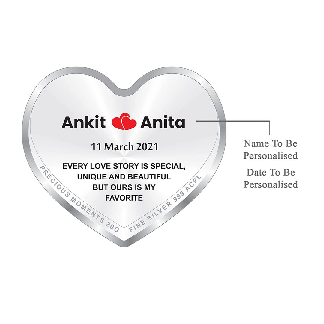 BIS Hallmarked Personalised Newly Married Heart Silver Coin 999 Pure
