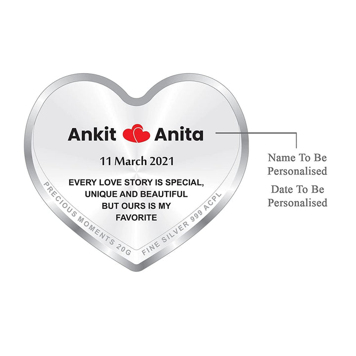 BIS Hallmarked Personalised Newly Married Heart Silver Coin 999 Pure