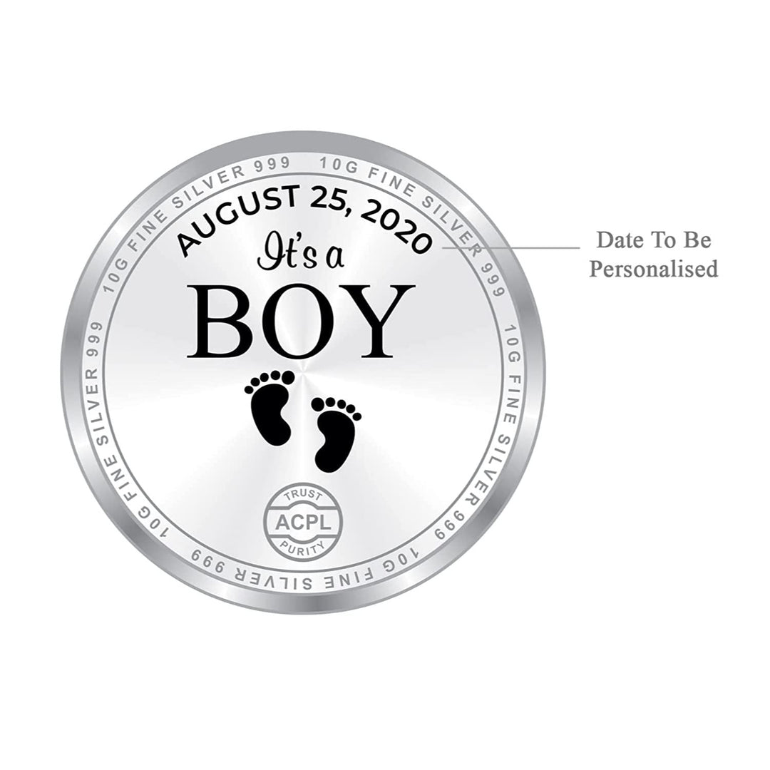 BIS Hallmarked Personalised New-Born Baby Boy 999 Pure Silver Coin