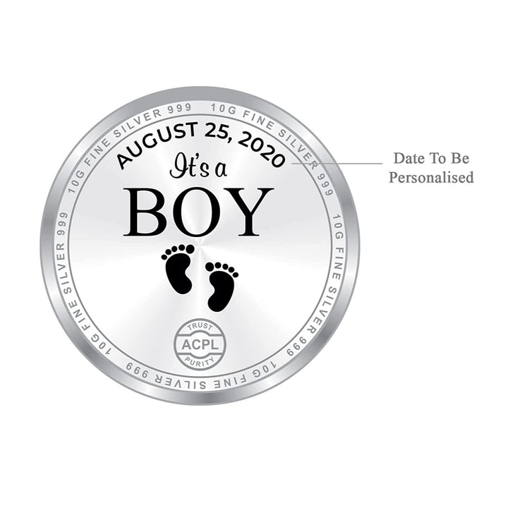 BIS Hallmarked Personalised New-Born Baby Boy 999 Pure Silver Coin