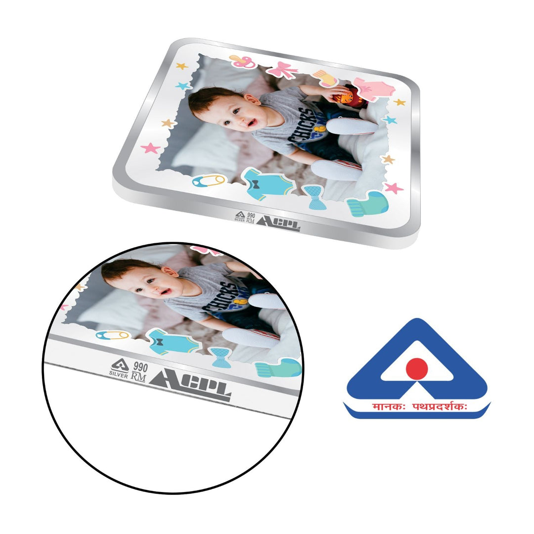 BIS Hallmarked Personalised Silver Square Coin New Born Baby Boy 20 Gram 999 Pure