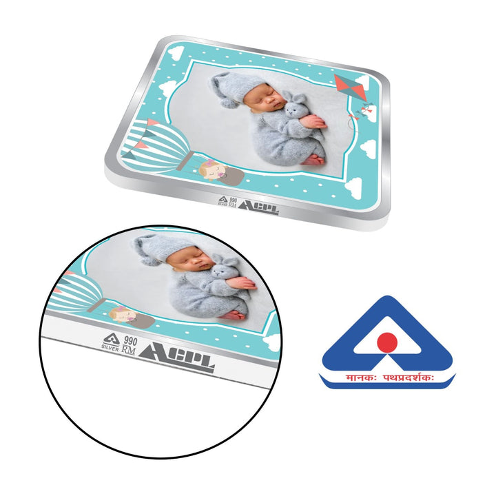 BIS Hallmarked Personalised New Born Baby Boy Silver Square Coin (999 Purity)