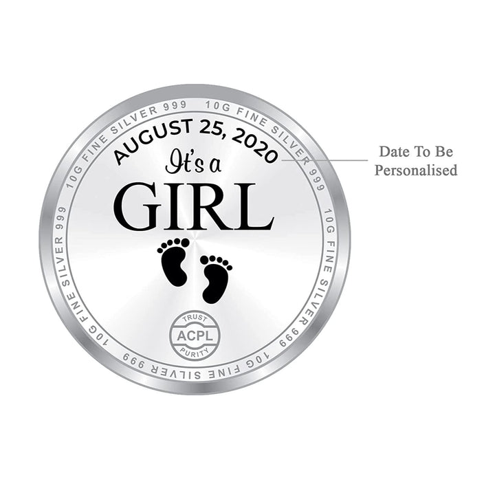BIS Hallmarked Personalised New-Born Baby Girl 999 Pure Silver Coin