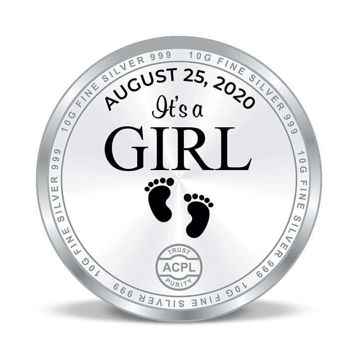 BIS Hallmarked Personalised New-Born Baby Girl 999 Pure Silver Coin