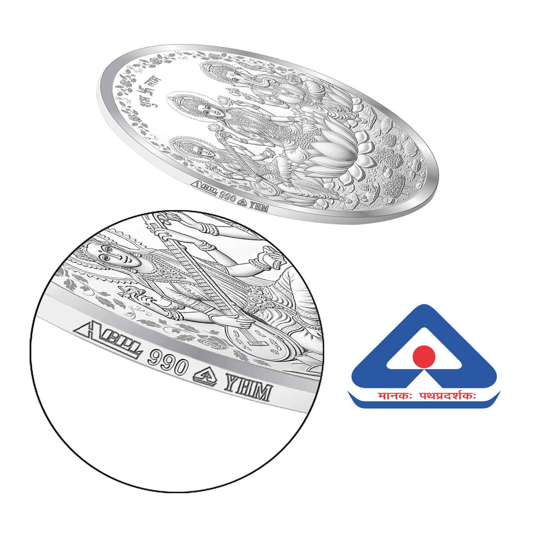 BIS Hallmarked Laxmi Ganesh & Saraswati Silver Coin With 999 Purity