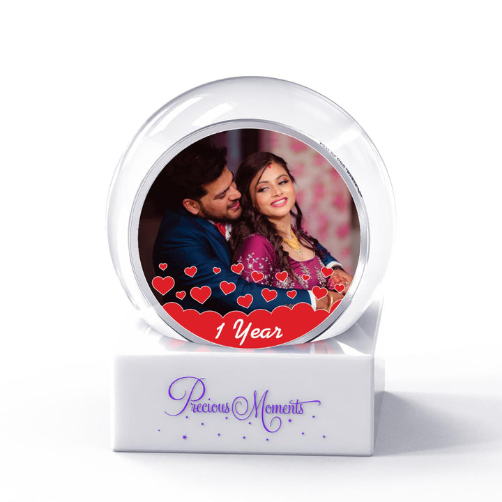 BIS Hallmarked Personalised 10g Silver 999 Coin in Glass Globe - Perfect Anniversary Gift