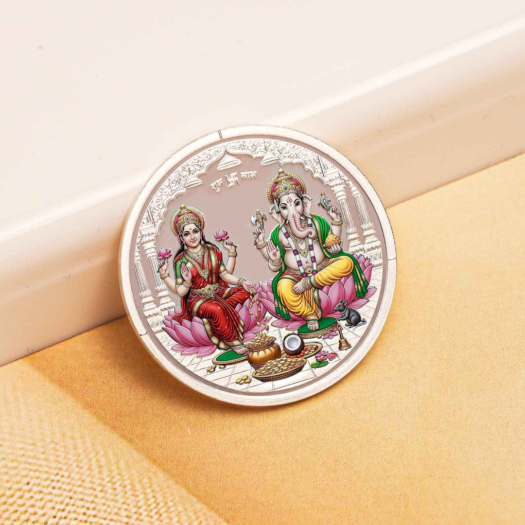 BIS Hallmarked Laxmi Ganesh Silver Coin With 999 Purity