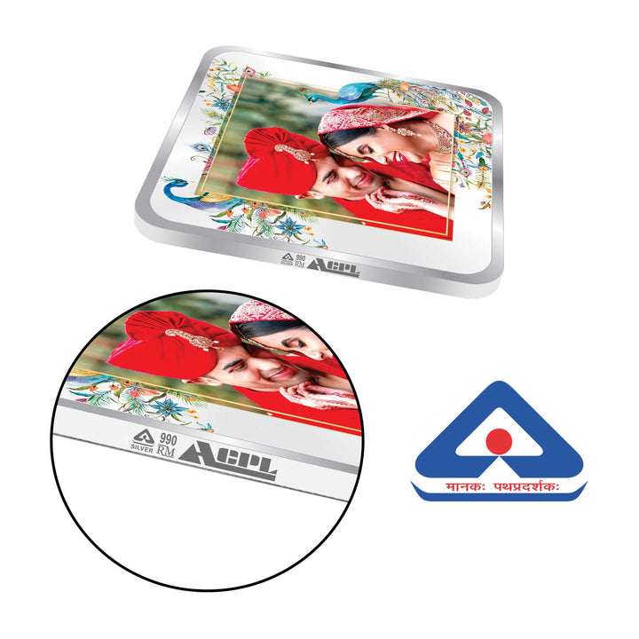 BIS Hallmarked Personalised Newly Married Anniversary Beautiful Square 999 Purity Silver Coin