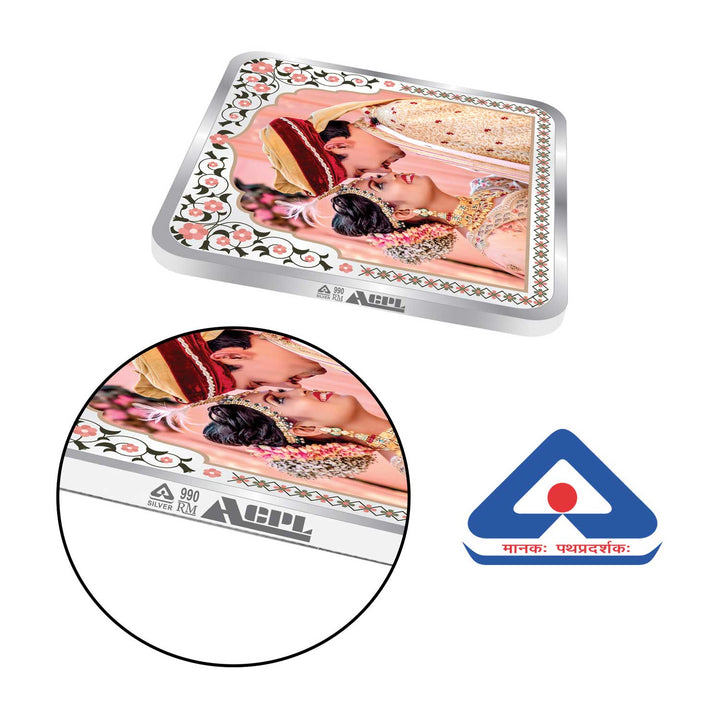 BIS Hallmarked Personalised Newly Married Anniversary Beautiful Square Silver Coin ( 999 Purity )