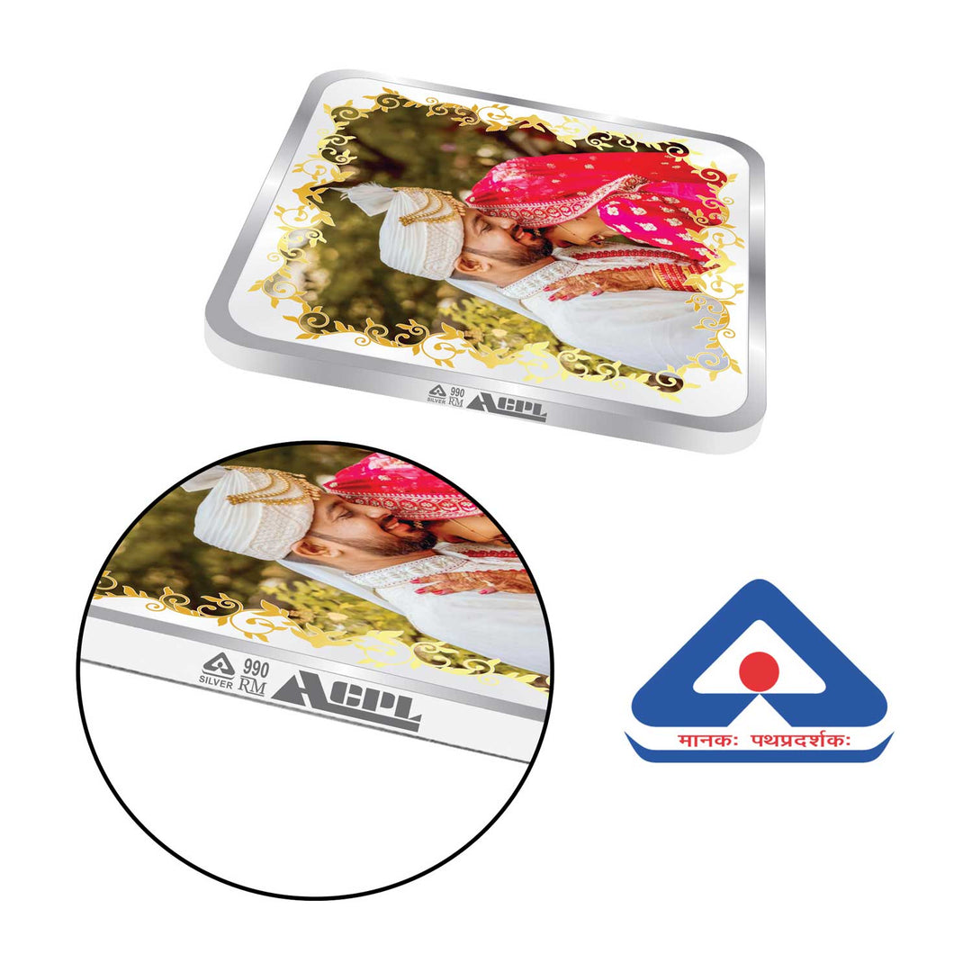 BIS Hallmarked Personalised Newly Married Anniversary Beautiful Square Silver Coin 999 Pure