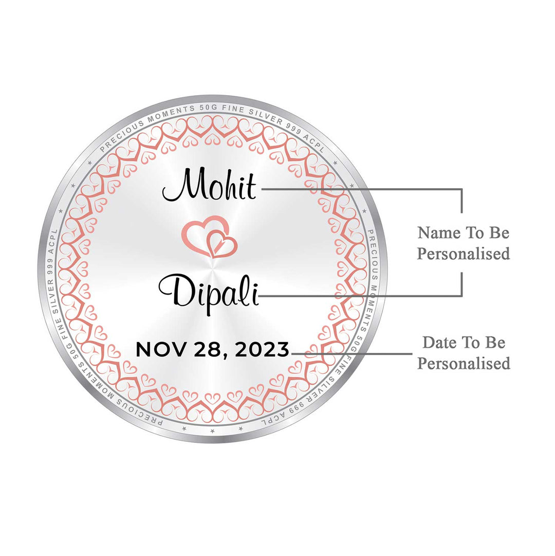 BIS Hallmarked Personalised Newly Married Anniversary beautiful Silver Coin 999 Purity