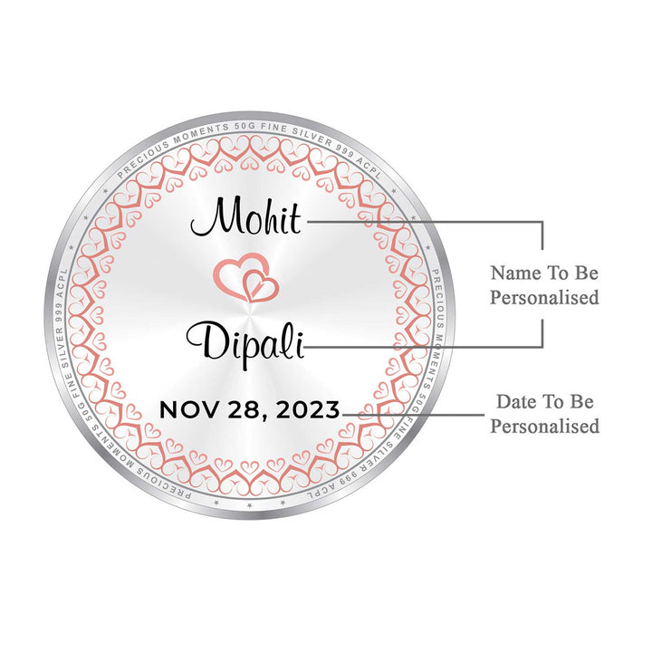 BIS Hallmarked Personalised Newly Married Anniversary beautiful Silver Coin 999 Purity