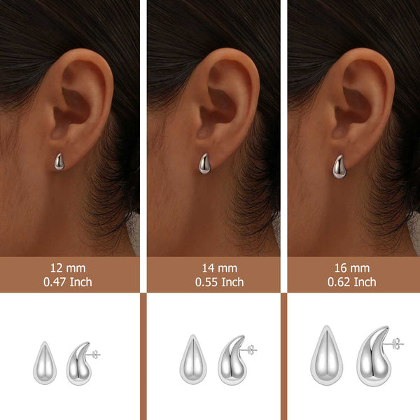 925 Sterling Silver Chunky Hollow Water Drop Pear Shape Stud Earrings for Women