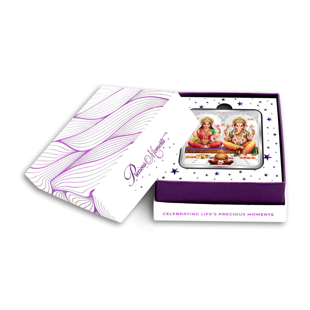 BIS Hallmarked Laxmi Ganesh Square Silver Coin With 999 Purity