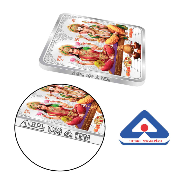 BIS Hallmarked Laxmi Ganesh Square Silver Coin With 999 Purity