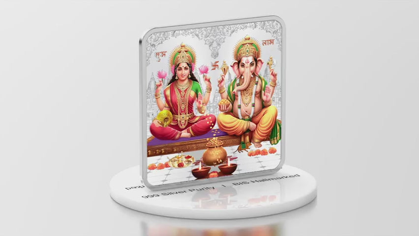 BIS Hallmarked Laxmi Ganesh Square Silver Coin With 999 Purity