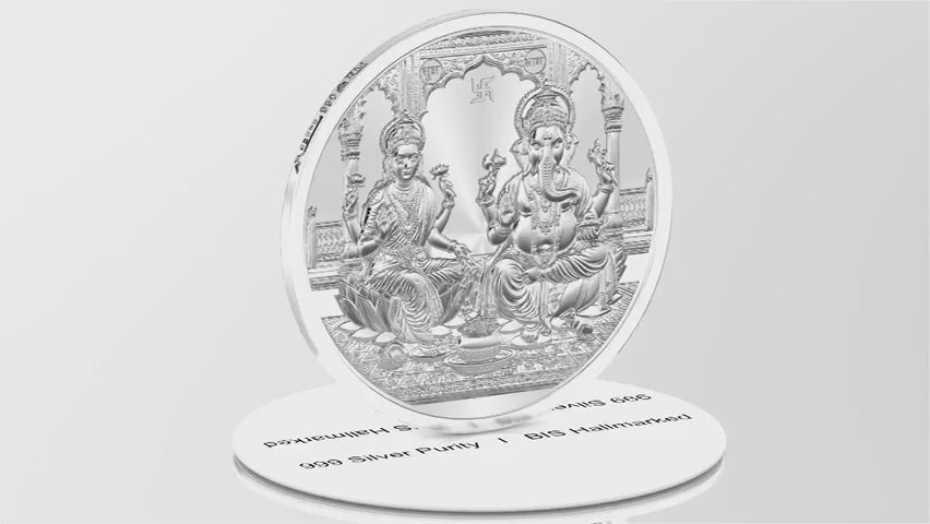 BIS Hallmarked Ganesh Laxmi ji Silver Coin With 999 Purity